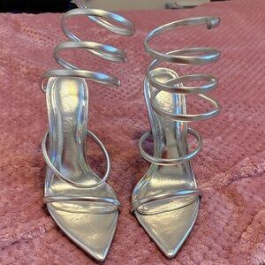 Elegant Silver Spiral Strap Heels